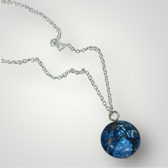 Tempest Stone Blue Pendant and Silver Necklace - Picture 3 of 4